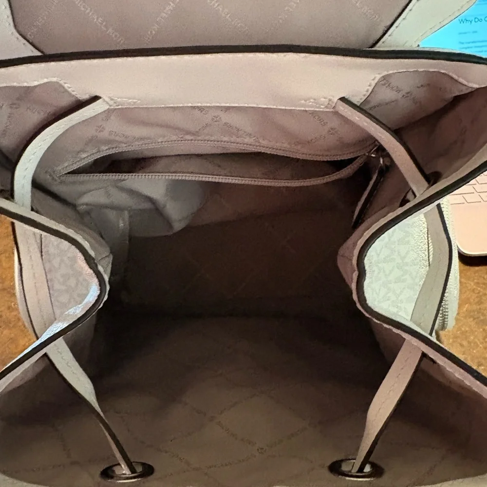 Michael Kors White Signature Logo Backpack with Chain Detail - Picture 5 of 7